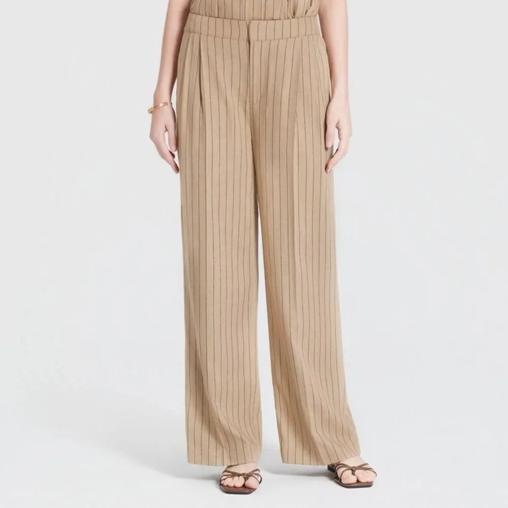 Women's Mid-Rise Straight Leg Pull-On Pants - A New Day Brown/Black Striped S